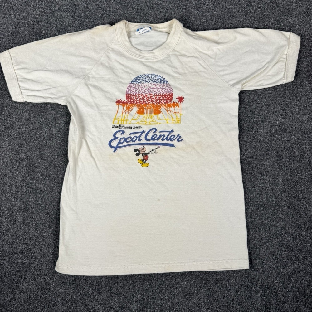 Vintage Mickey Mouse Epcot Ringer Tee Shirt Youth Large 80's Mickey Mouse